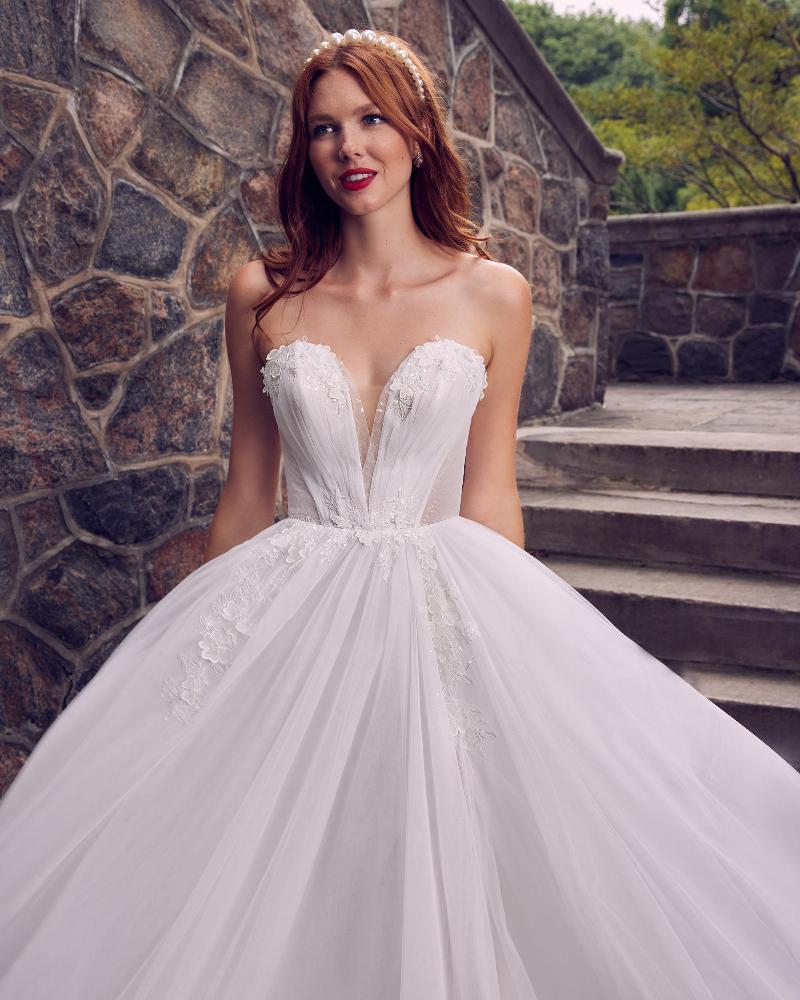 La22125 off the shoulder or strapless wedding dress with lace and tulle4